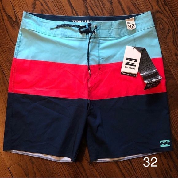 BILLABONG Mens Airlite Tribong Board Shorts Navy Aqua Red Sz 32 - Picture 1 of 6